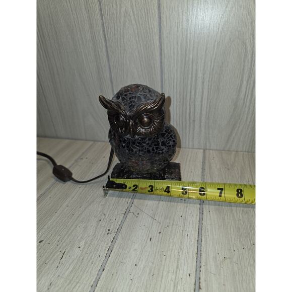 Vtg Tiffany Style Glass Owl Nightlight Mosaic Stained Crackle Table Lamp Decor - Picture 4 of 8